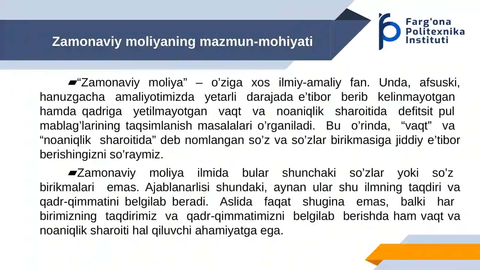 Zamonaviy moliya: mazmun-mohiyati, zarurligi va ahamiyati 3