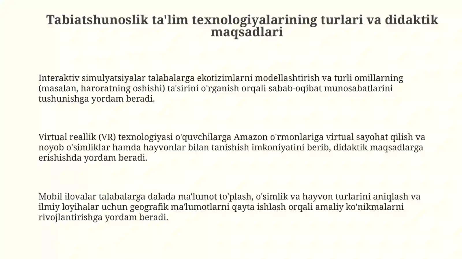 Tabiatni o‘qitish texnologiyasining turlari va ularningdidaktiktmaqsadlari 3