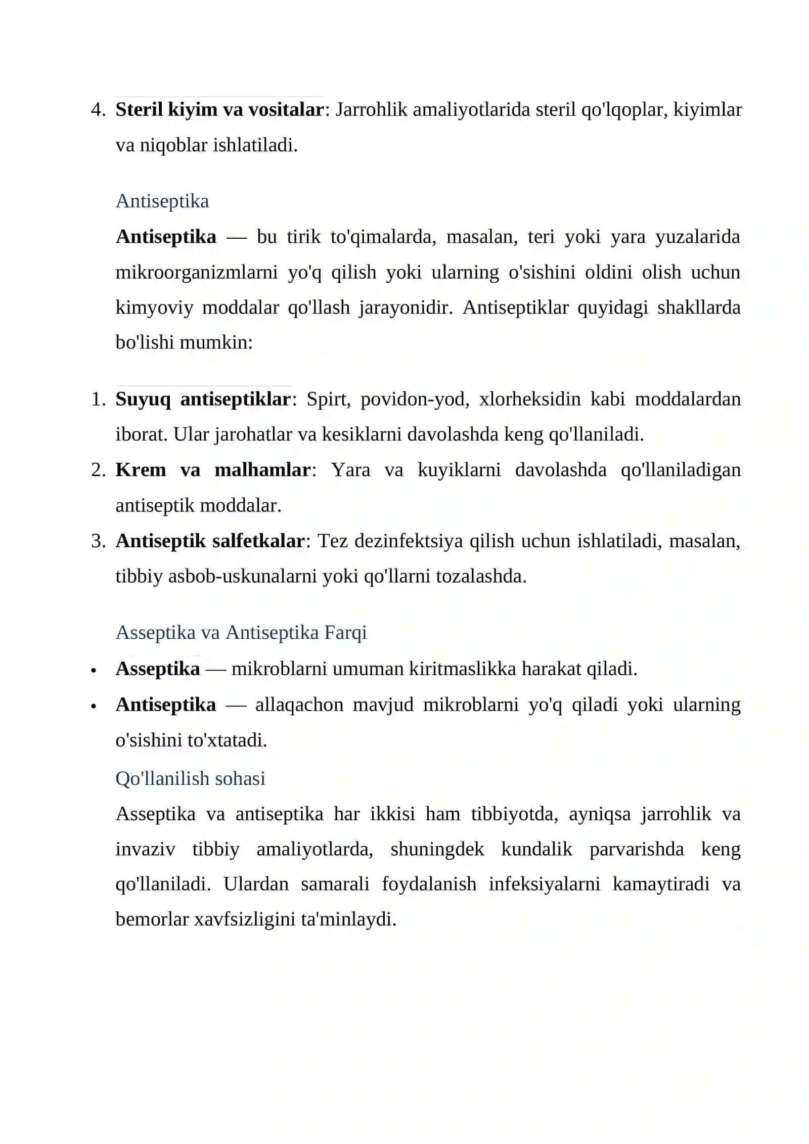 Asseptik va antiseptik eritmalar haqida 3