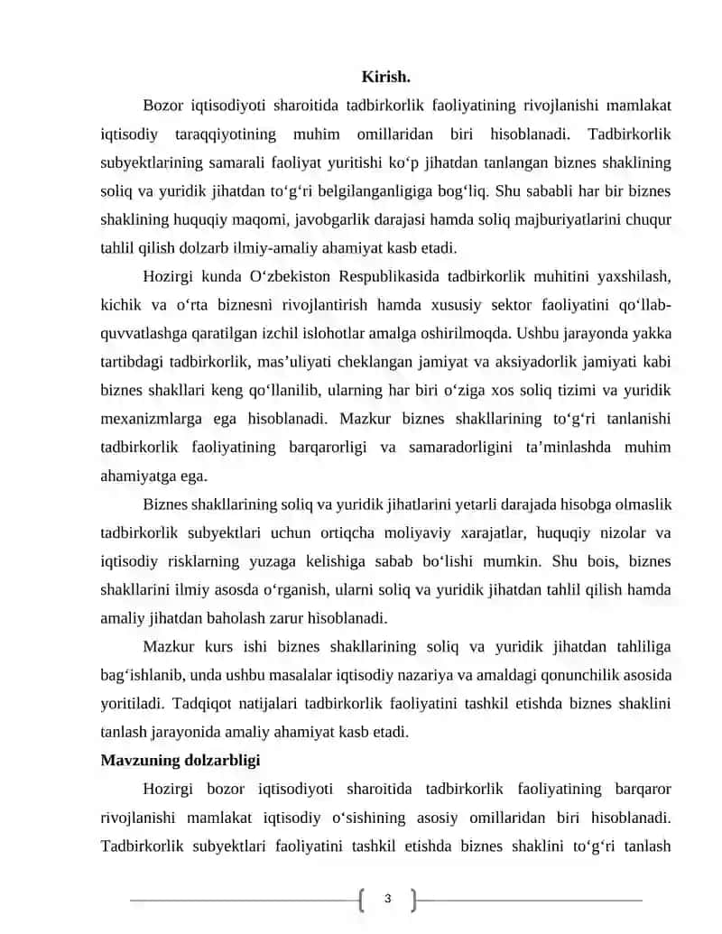 Har bir biznes shaklining soliq va yuridik jihatdan tahlili 3