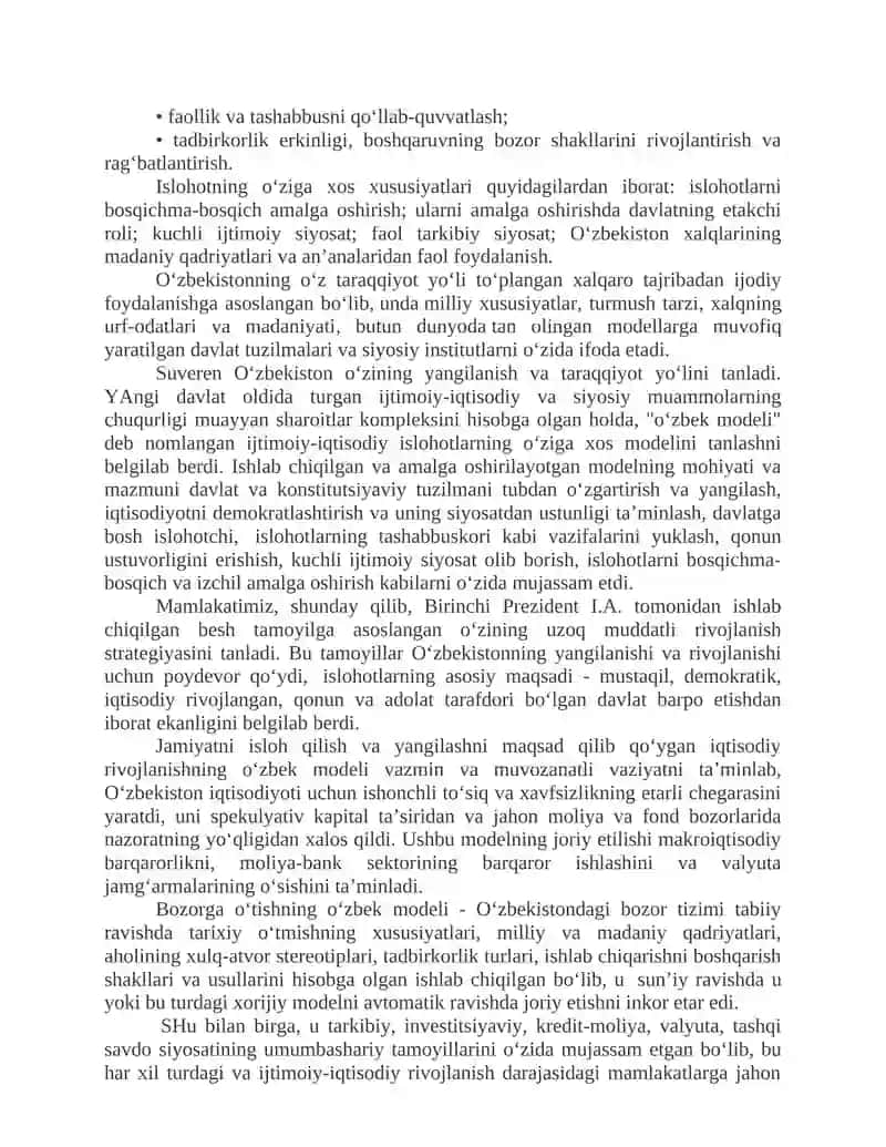 "O`zbekistonning o`ziga xos istiqlol va taraqqiyot yo`li" 3