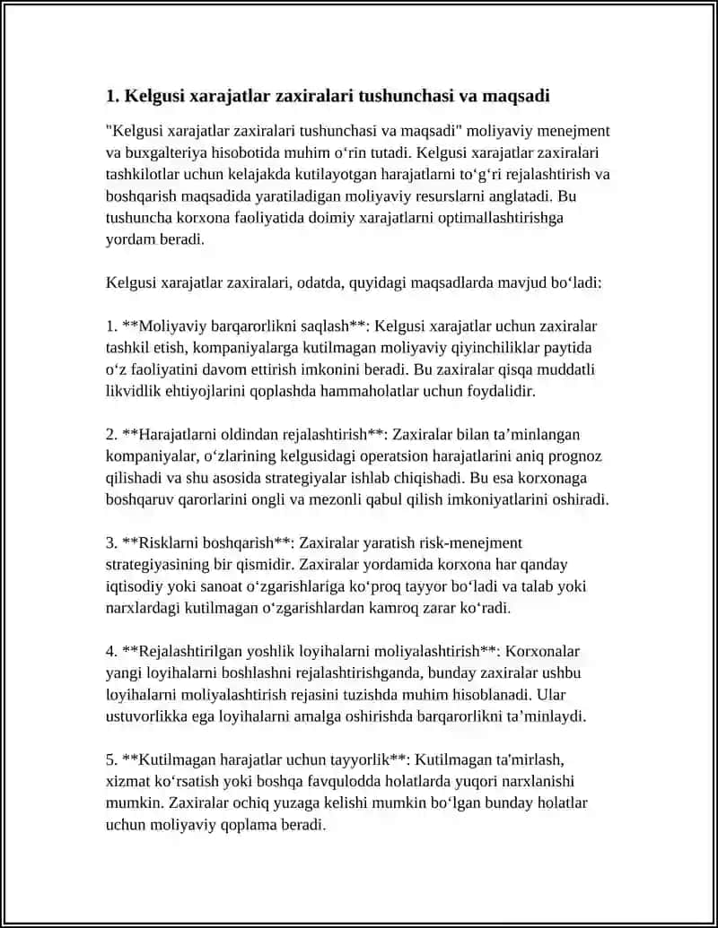 Kelgusi xarajatlar zaxiralari tushunchasi 3