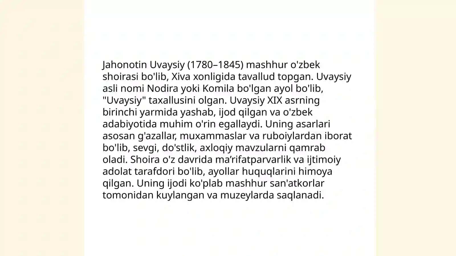 Jahonotin Uvaysiy va Mohlaroyim Nodira ijodi,hayoti va she'riyati 3