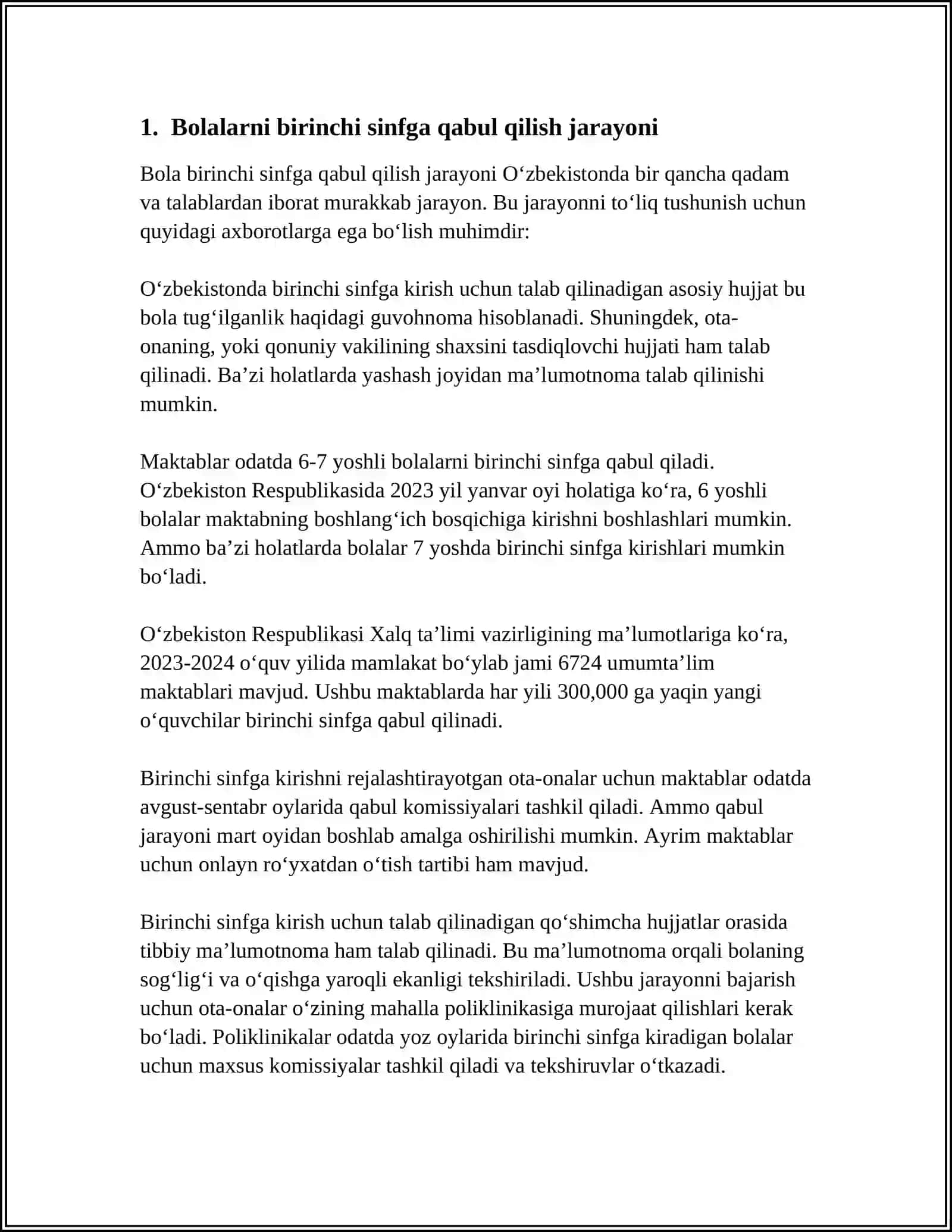 BOLALARNI BIRINCHI SINFGA QABUL QILISH VA ULARNING MOSLASHUVI MAVZUSIDA REFERAT TAYYORLASH 3