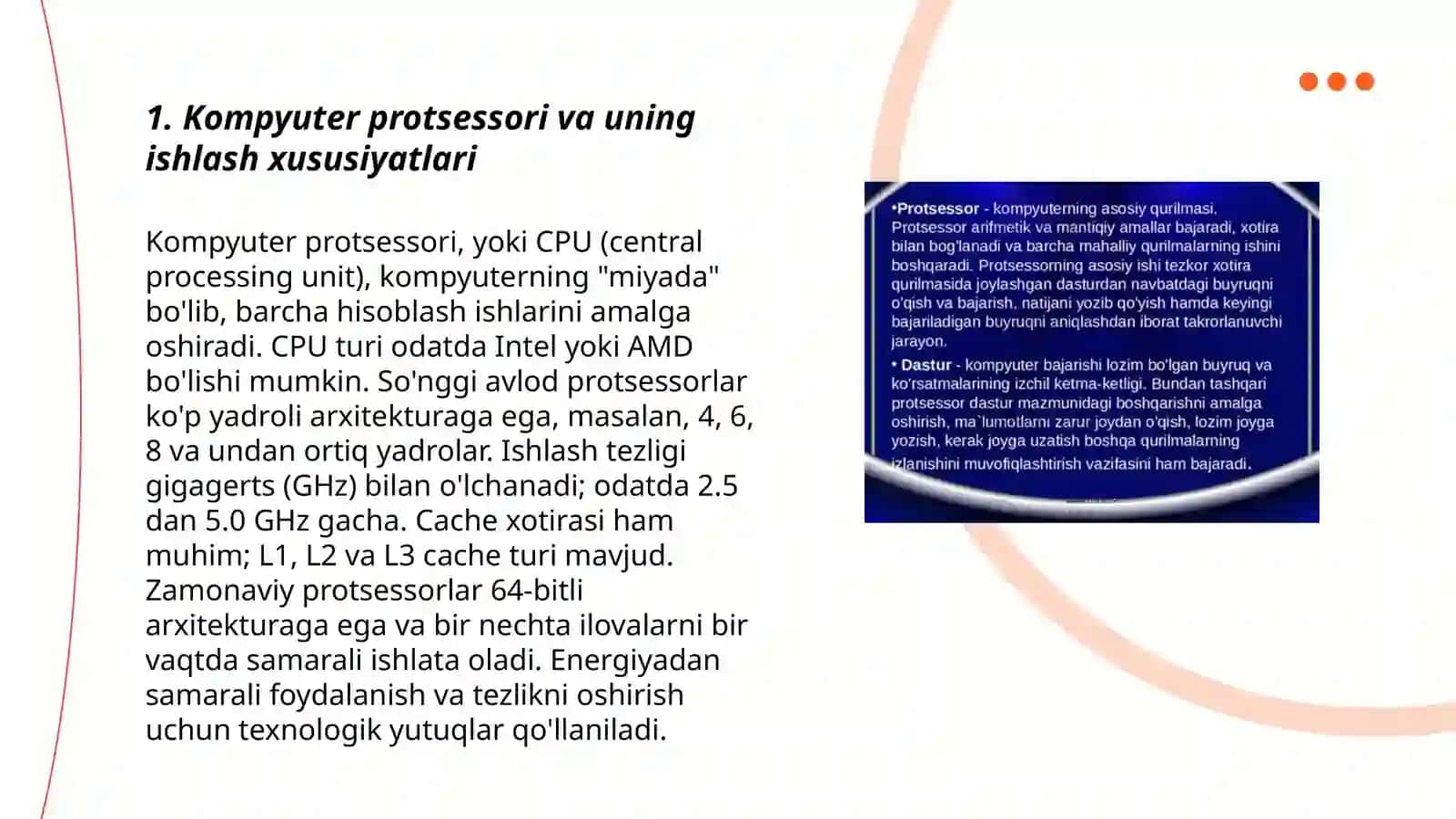 Kompyuterning asosiy va qoʻshimcha qurilmalari, ularning koʻrsatkichlari va xususiyatlari 3