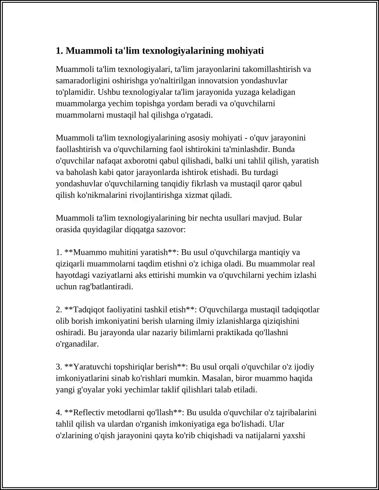 MEHRIBONLIK UYI TARBIYALANUVCHILARI BILAN OLIB BORILADIGAN IJTIMOIY PEDAGOG FAOLIYATIDA MUAMMOLI TAʼLIM TEXNOLOGIYALARIDAN FOYDALANISH 3