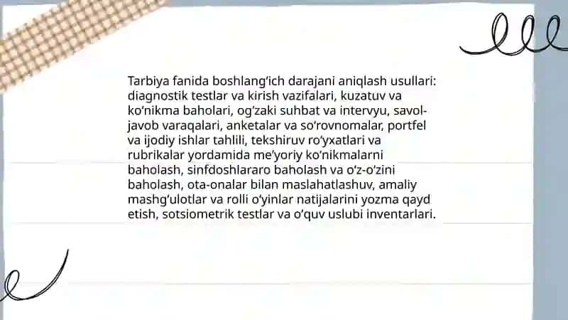 Tarbiya fanini oʻqitish jarayonida oʻquvchilarning bilim va koʻnikmalarini baholash 3