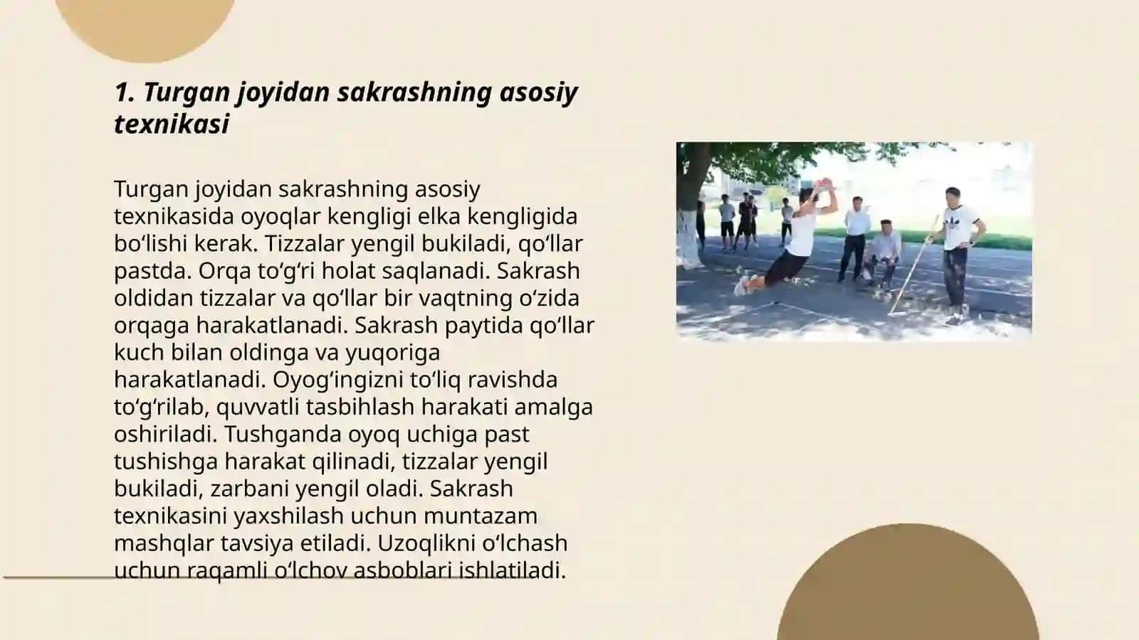 Turgan joyidan uzunlikka sakrash texnikasini o'rganish 3