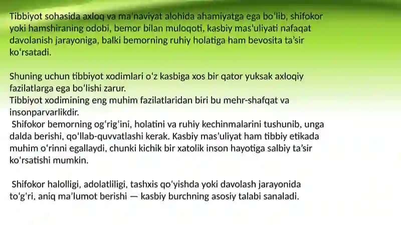 TIBBIYOT XODIMLARINING AXLOQIY FAZILATLARI VA O‘ZBEK TILI BAYRAMI HAQIDA 3