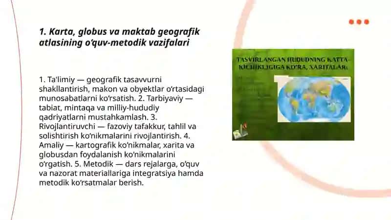 Karta, globus va maktab geografik atlasi bilan ishlash metodikasi 3