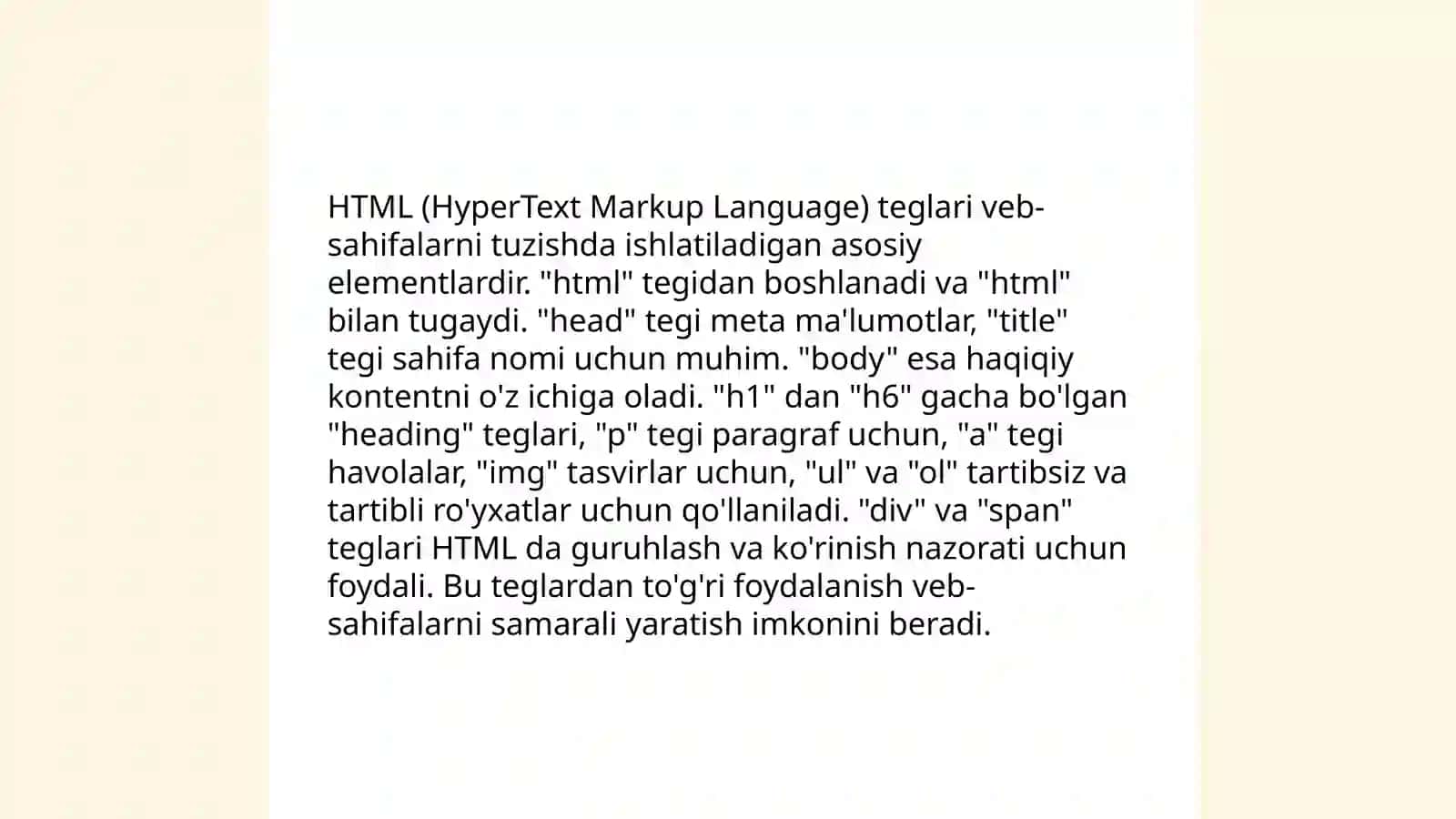 HTML teglari bilan ishlash va misollar 3