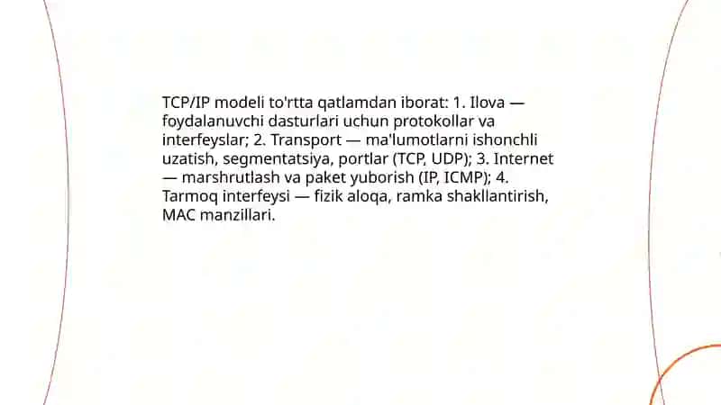TCP/IP modelining qatlamlari va ularning vazifalari 3