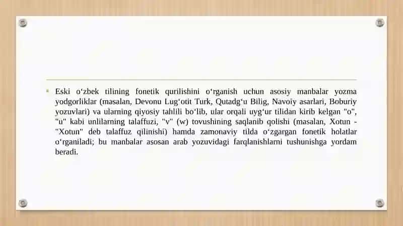 Eski o‘zbek tilining fonetik qurilishiga doir manbalari bilan tanishish 3