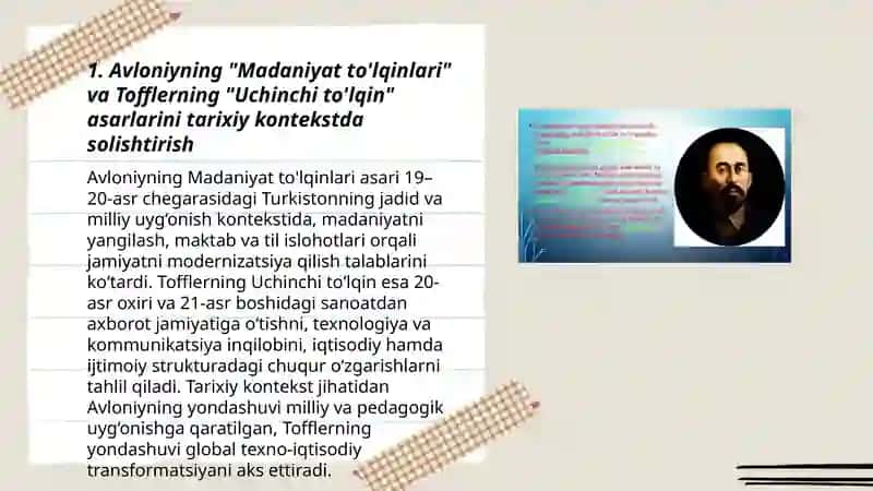Avloniyning "Madaniyat tólqinlari"maqolasi va E.Tofflerning "Uchinchi tólqin" asari tahlili 3