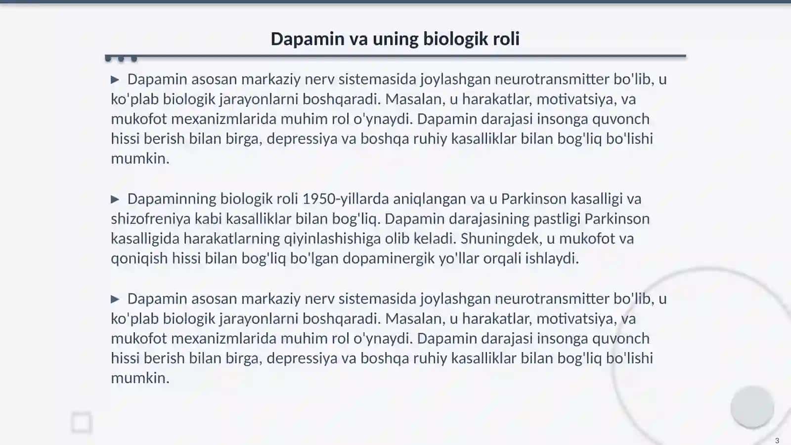 Dapamin va dapaminergik vositalar. Serotonin va serotonergik vositalar 3