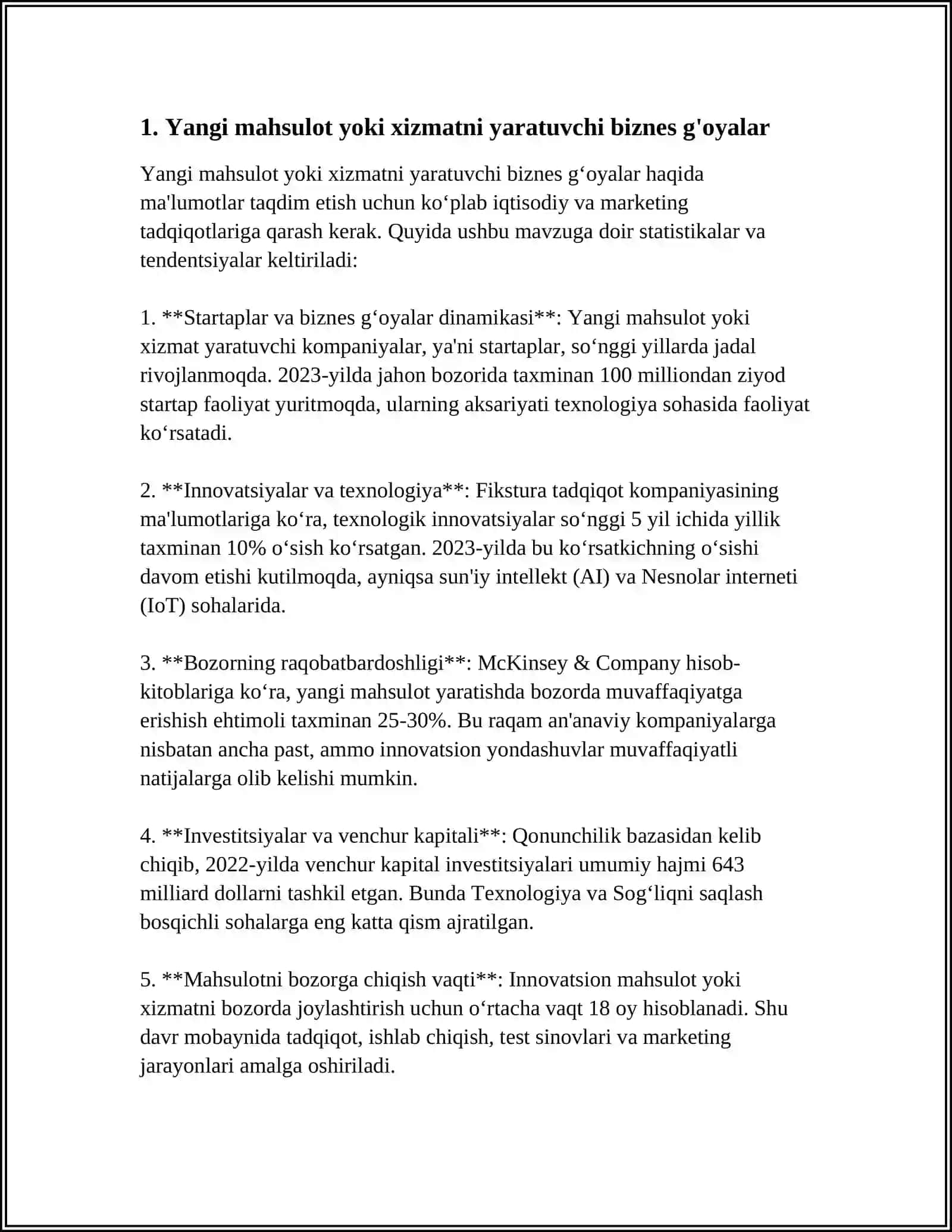BIZNES VA TADBIRKORLIK. BIZNES G’OYA 3