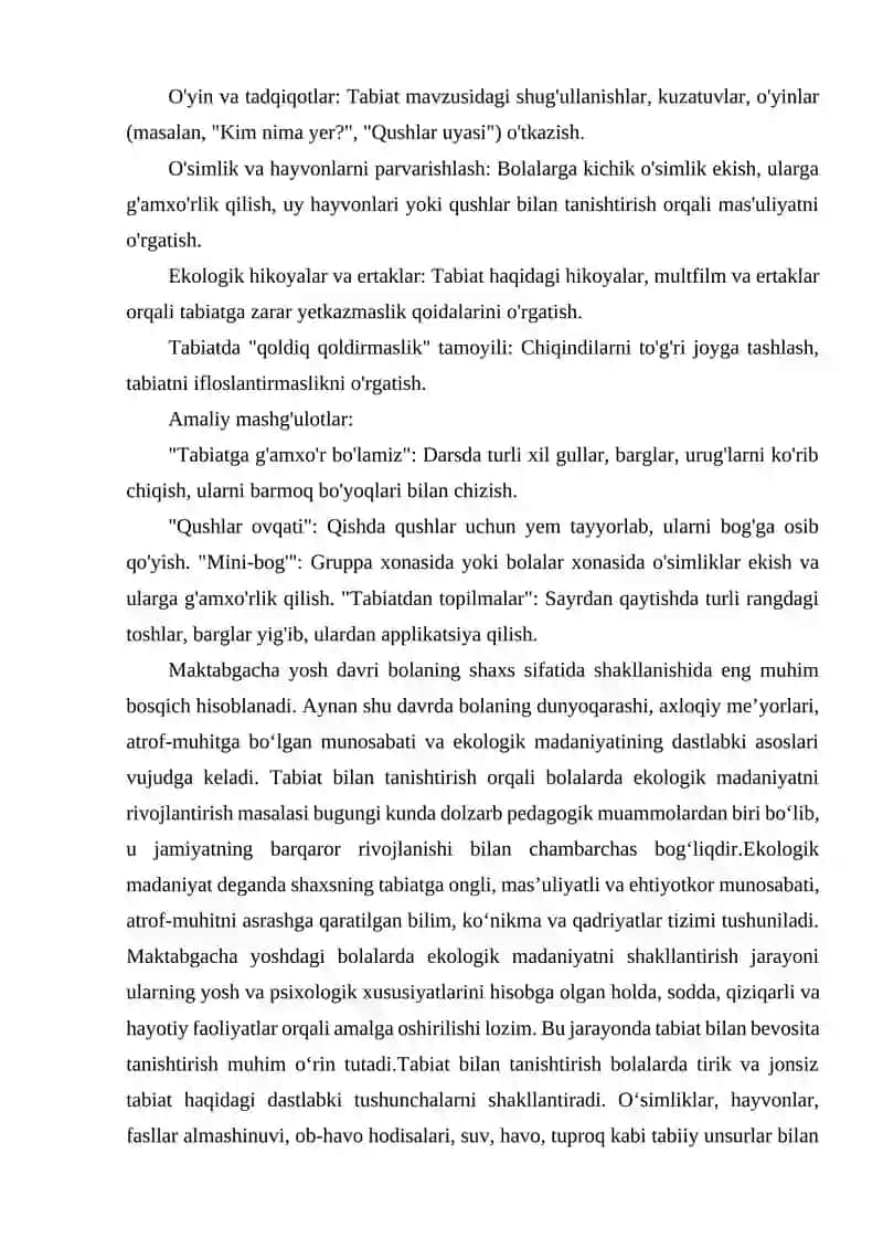 TABIAT BILAN TANISHTIRISH ORQALI MAKTABGACHA YOSHDAGI BOLALARDA EKOLOGIK MADANIYATNI RIVOJLANTIRISH 3