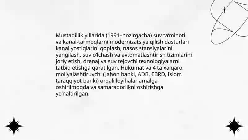 Mustaqillik yillarida irrigatsiya sohasida islohotlar 3
