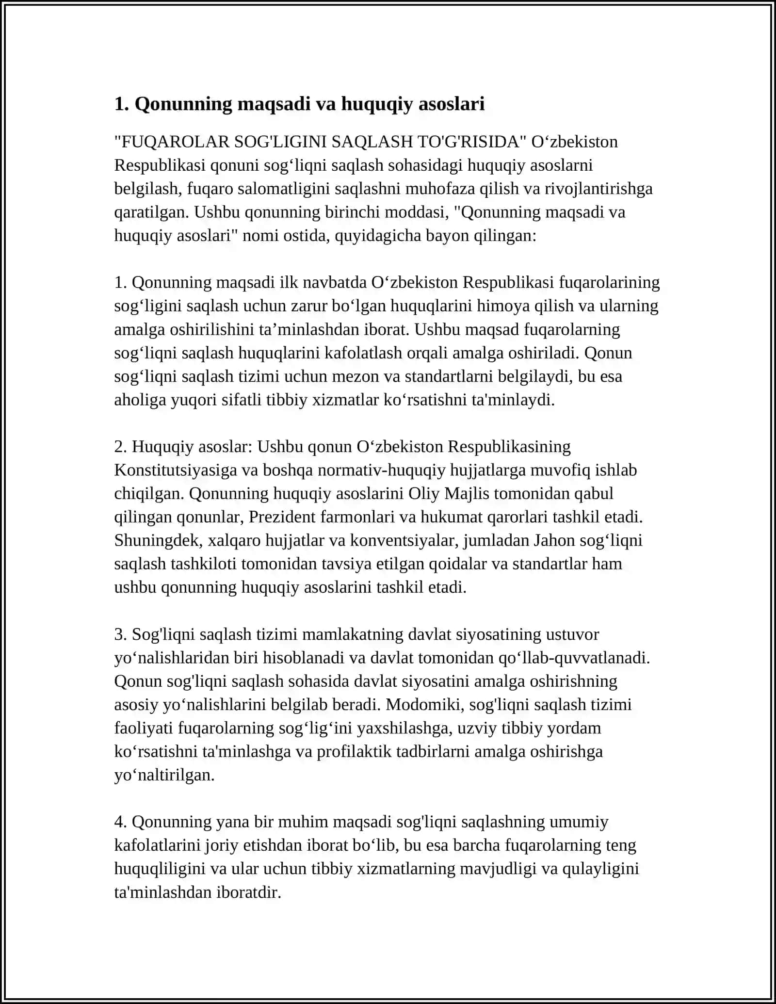 SOG'LIQNI SAQLASH SOHASIDAGI QONUNCHILIK ASOSLARI.,, FUQAROLAR SOG'LIGINI SAQLASH TO'G'RISIDA" O'ZBEKISTON RESPUBLIKASI QONUNI 3