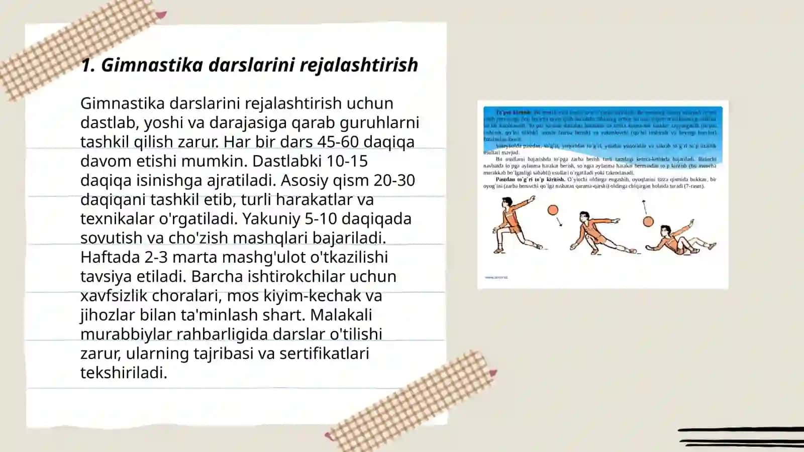 Gimnastika darslarini tashkil qilish va o'tkazish 3