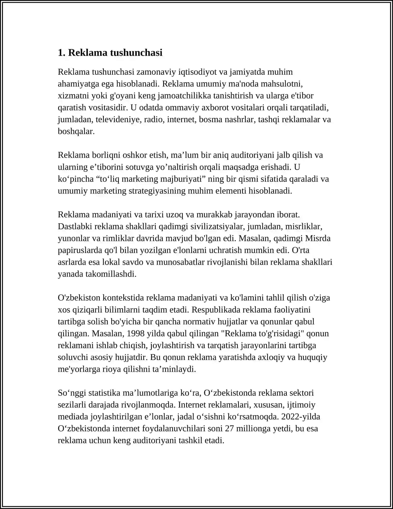REKLAMA TUSHUNCHASI, MOHIYATI VA VAZIFALARI 3