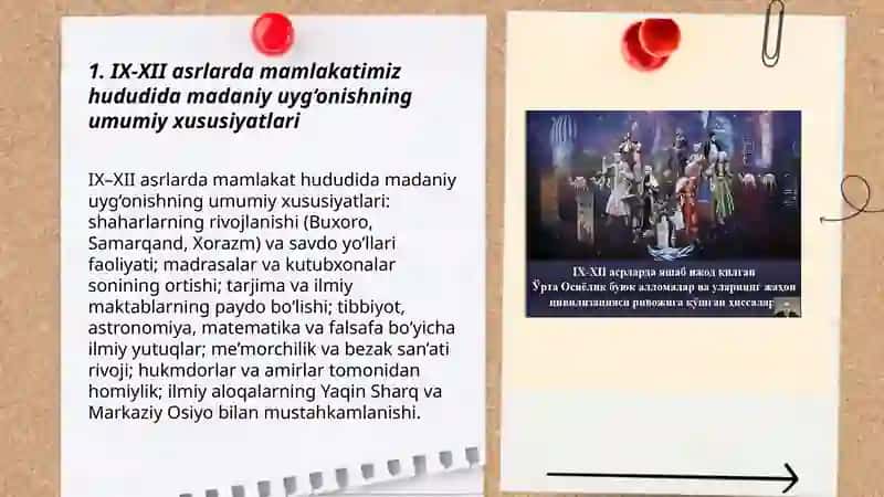 IX-XII asrlarda Mamlakatimiz Hududida Madaniy Uyg‘onish (Renessans) 3