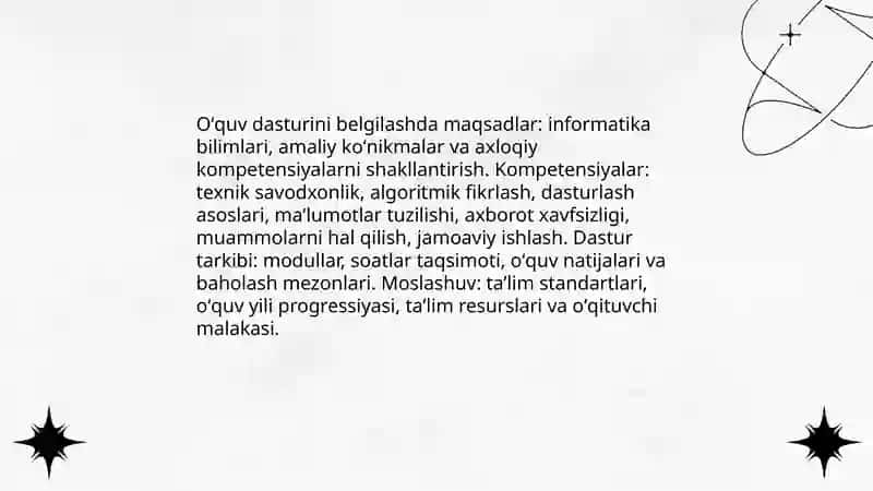 Informatika fani boʻyicha oʻquv jarayonini rejalashtirish 3