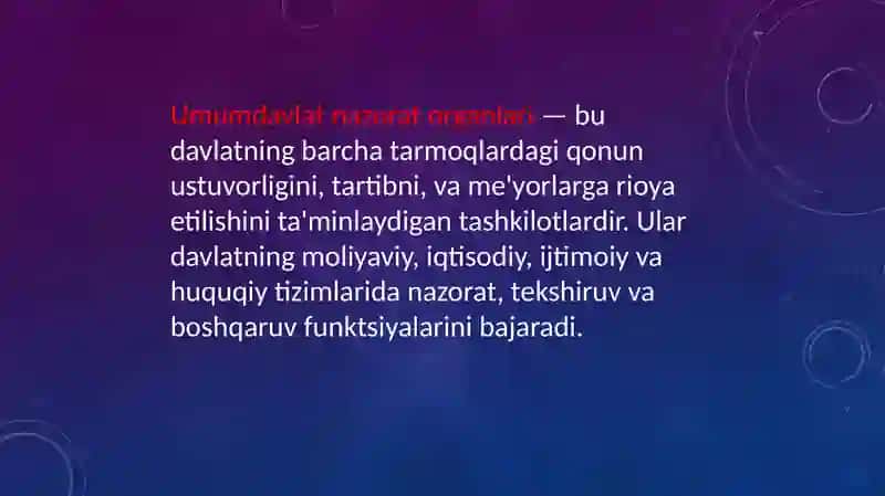 Umumdavlat nazorat organlari va ularning nazoratini tashkil etish 3