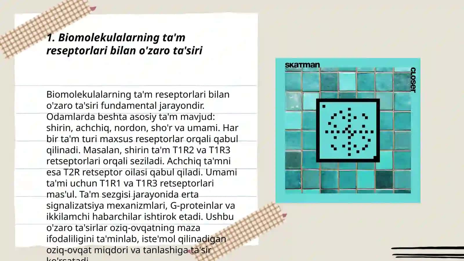 Ta'm va hid bilish nazariyasining biofizikaviy asoslari 3