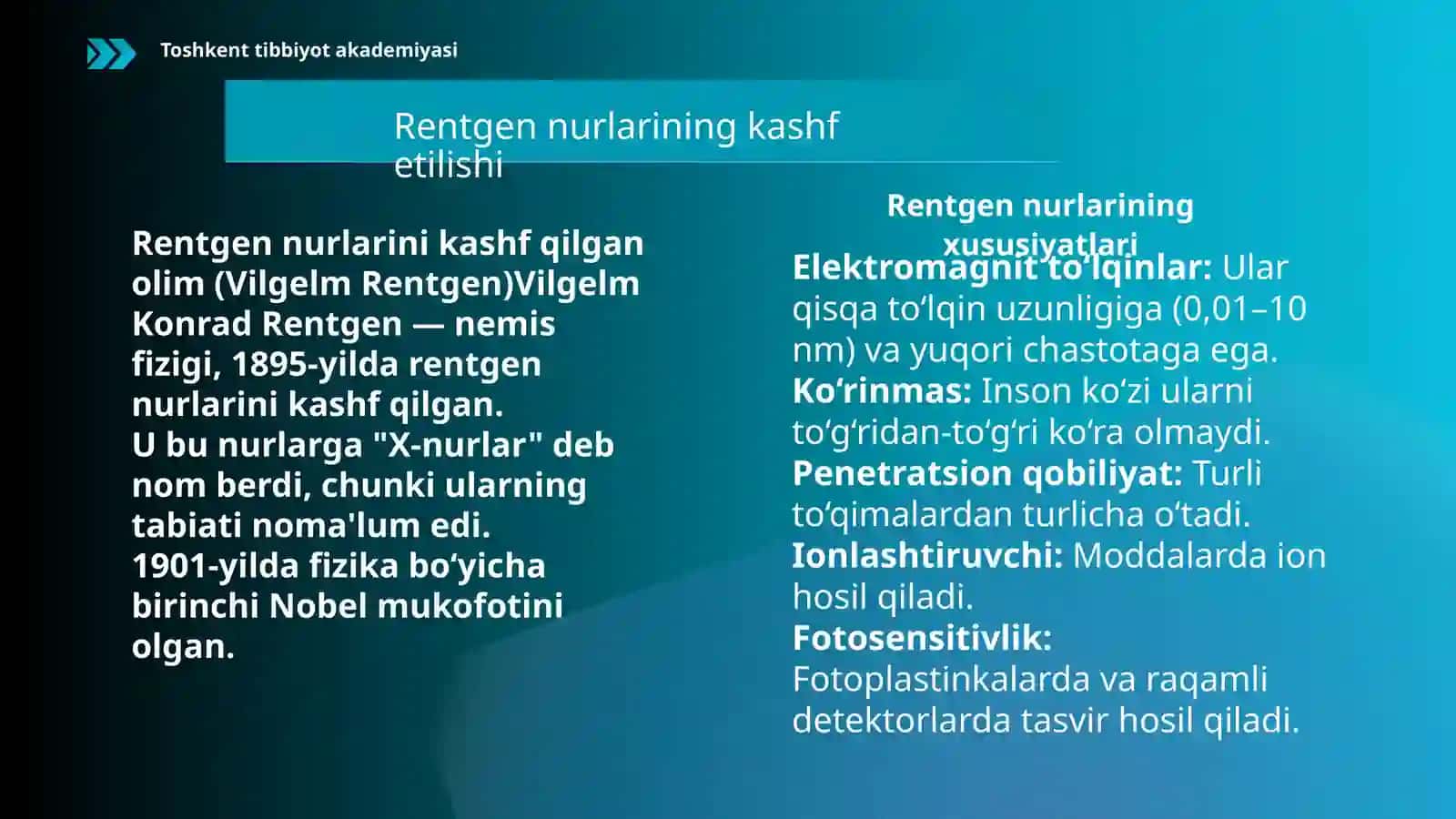 Rentgen nurlari va ulardan tibbiyotda foydalanish 3