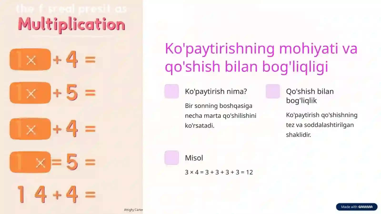 Arifmetik amallar bajarish metodikasi: Ko'paytirishning o'rin almashtirish xossasi 3