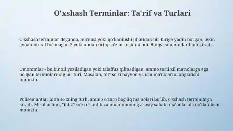 O'xshash terminlar: ta'riflar va turlari 3