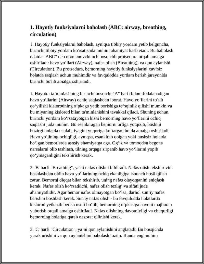 TEZ TIBBIY YORDAM KELGUNGA QADAR BIRINCHI TIBBIY YORDAMNI KO’RSATISH 3