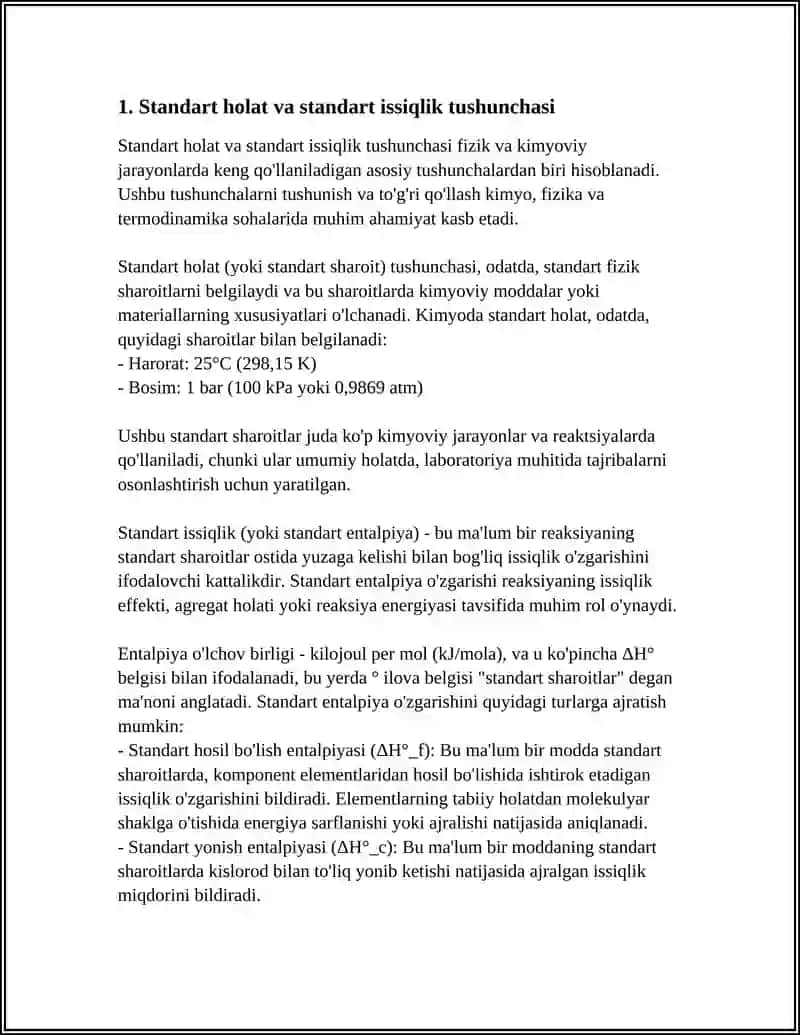 STANDART HOLATIDAGI STANDART HOSIL BÕLISHI ISSIQLIGI 3