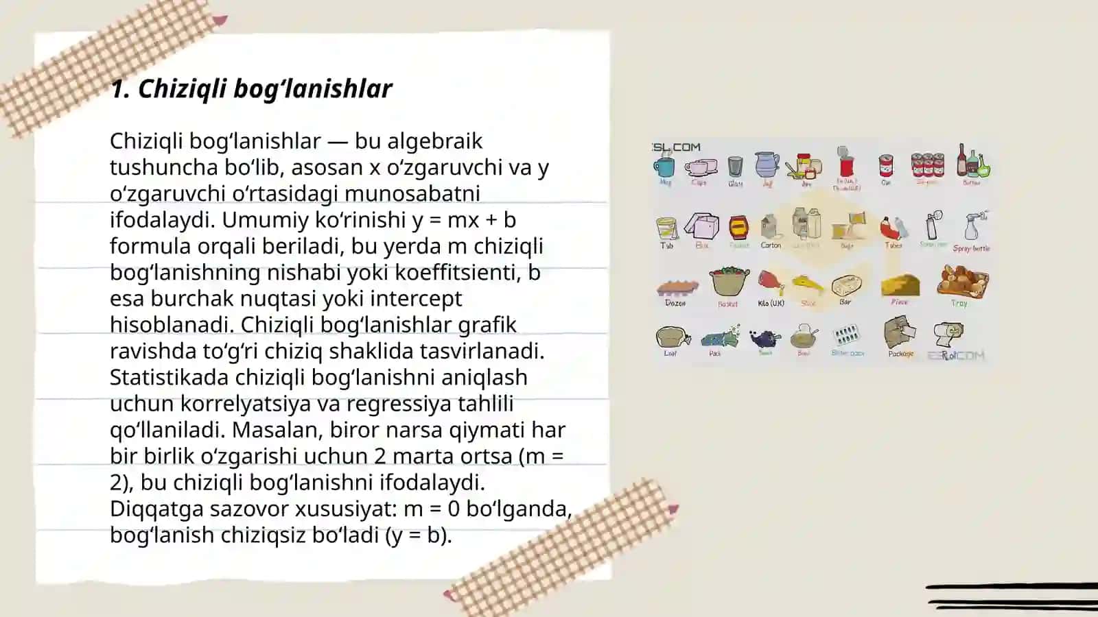 Miqdorlar orasidagi bog‘lanish turlari va ularga oid misollar 3
