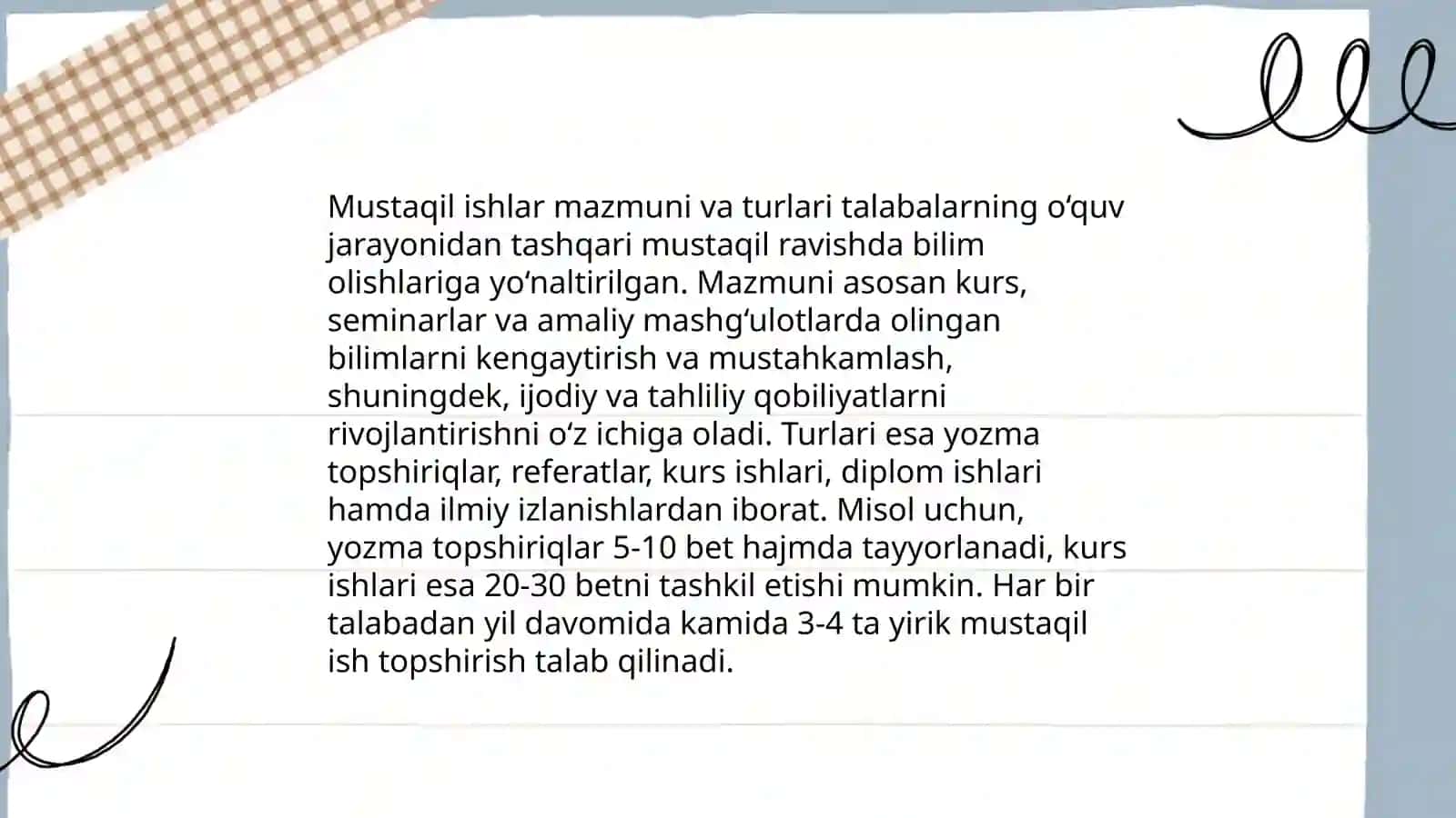 Mustaqil ishlar mazmuni va turlari 3