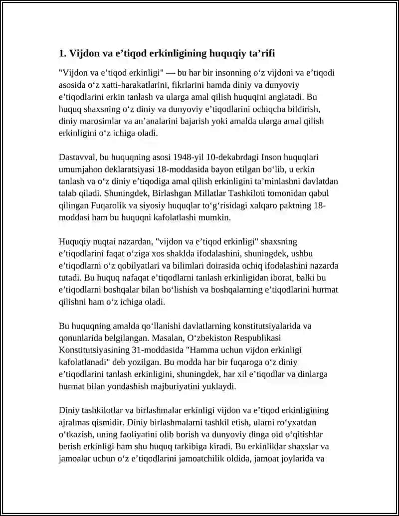 Vijdon va eʼtiqod erkinligining taʼrifi 3