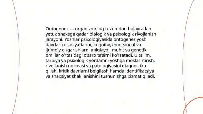 Yosh davrlari psixologiyasi. Ontogenez. Yosh davrlar klassifikatsiyasi. Rivojlanish xususiyatlari 3