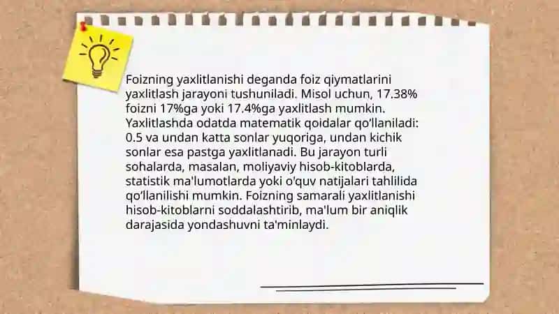 Miqdorning foizi 5-sinf matematika 3
