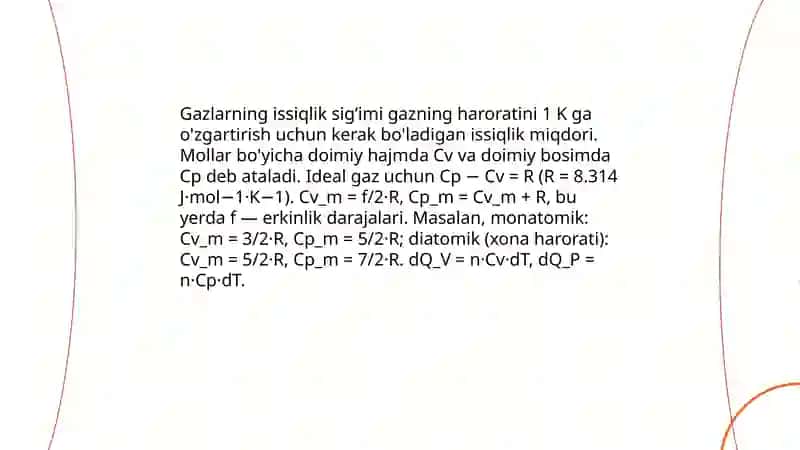 Gazlarning issiqlik sig’imi 3