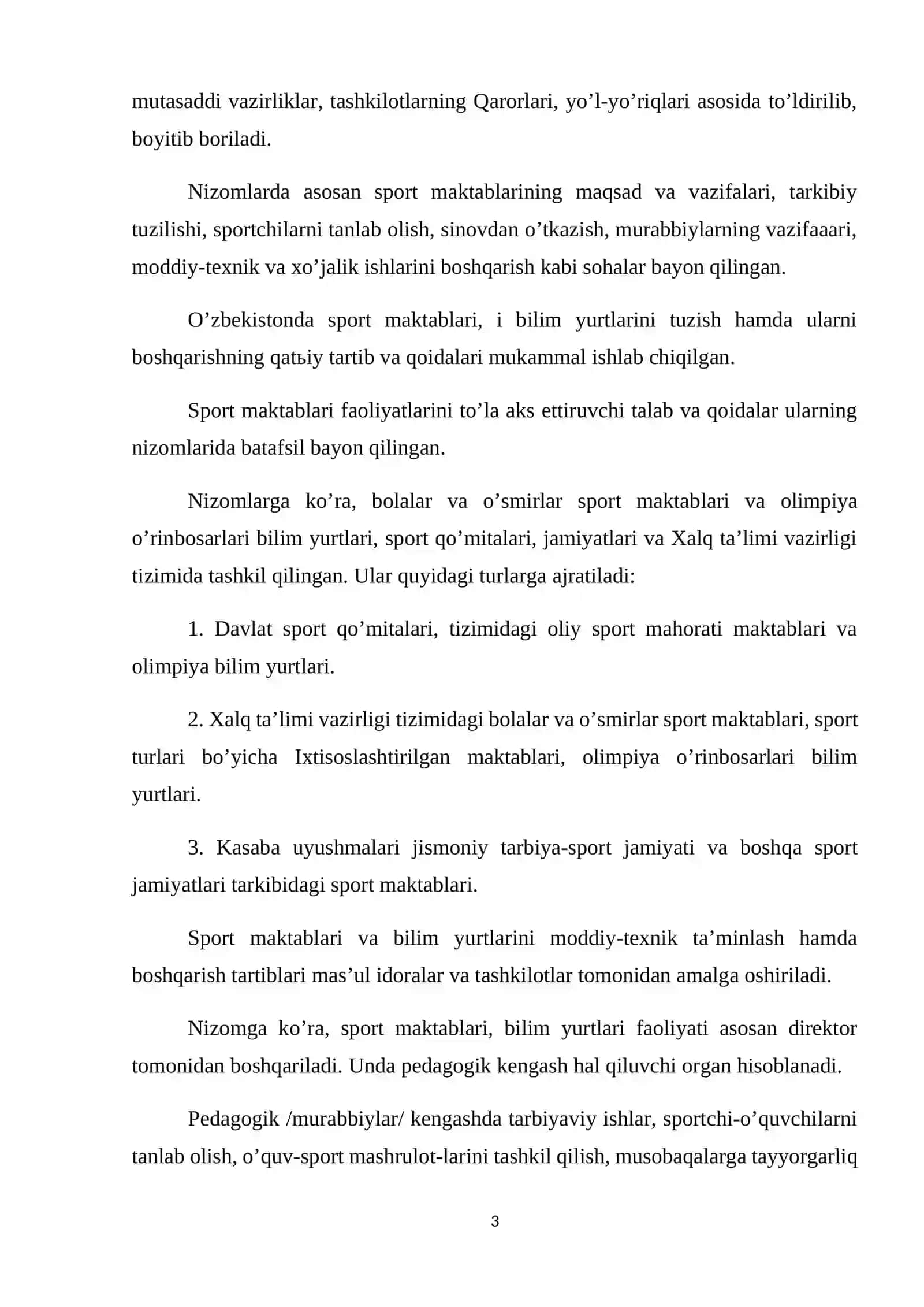 SPORT MAKTABLARI VA MARKAZLARI FAOLIYATINI TASHKIL QILISH 3