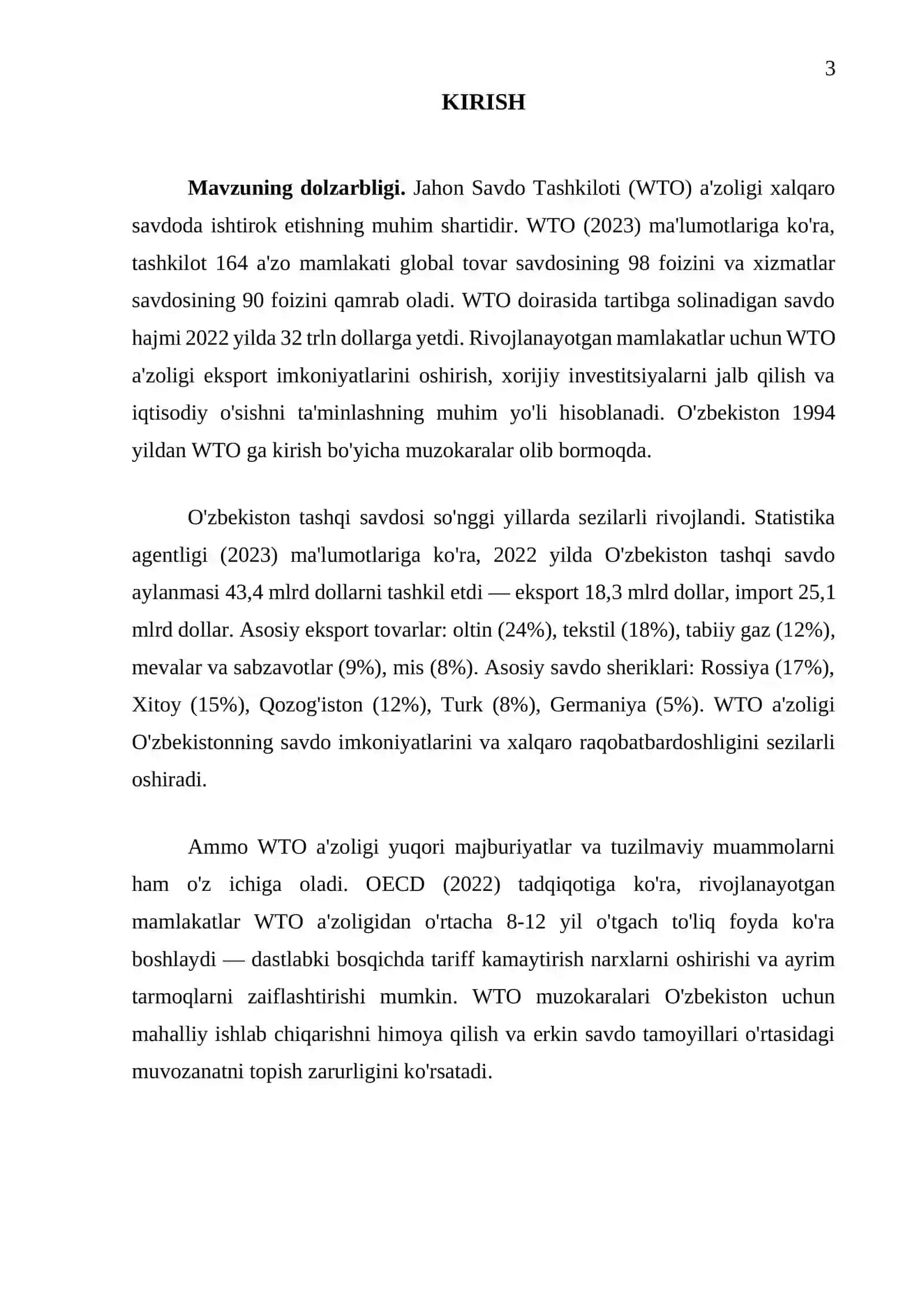 "Tashqi savdo aloqalarini rivojlantirishda WTO a'zoligi muammolari" 3
