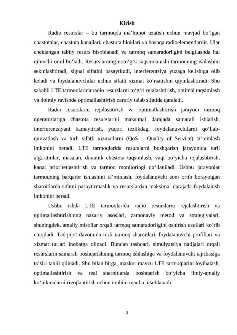 “LTE tarmoqlarida radio resurslarni rejalashtirish va optimallashtirish” 3