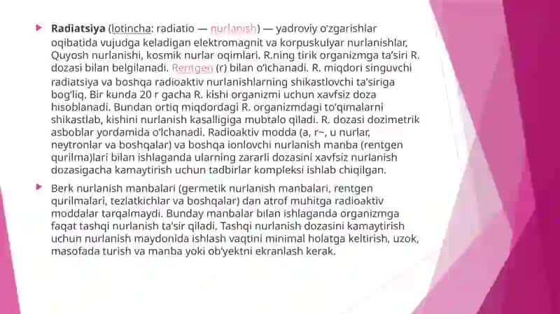 Favqulotda vaziyatni baholash .Radiatsion holat.Radioaktiv zararlanish manbalari.Zonalar tavsifi. 3