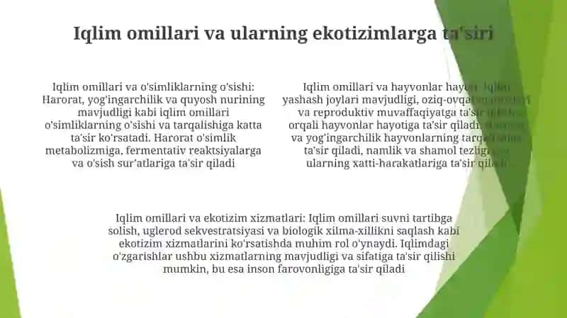 Yer Sharida Quruqlik Ekosistemalarni Shartli Iqlimiy Guruhlari Va Ularni Muhim Biotsenozlari 3