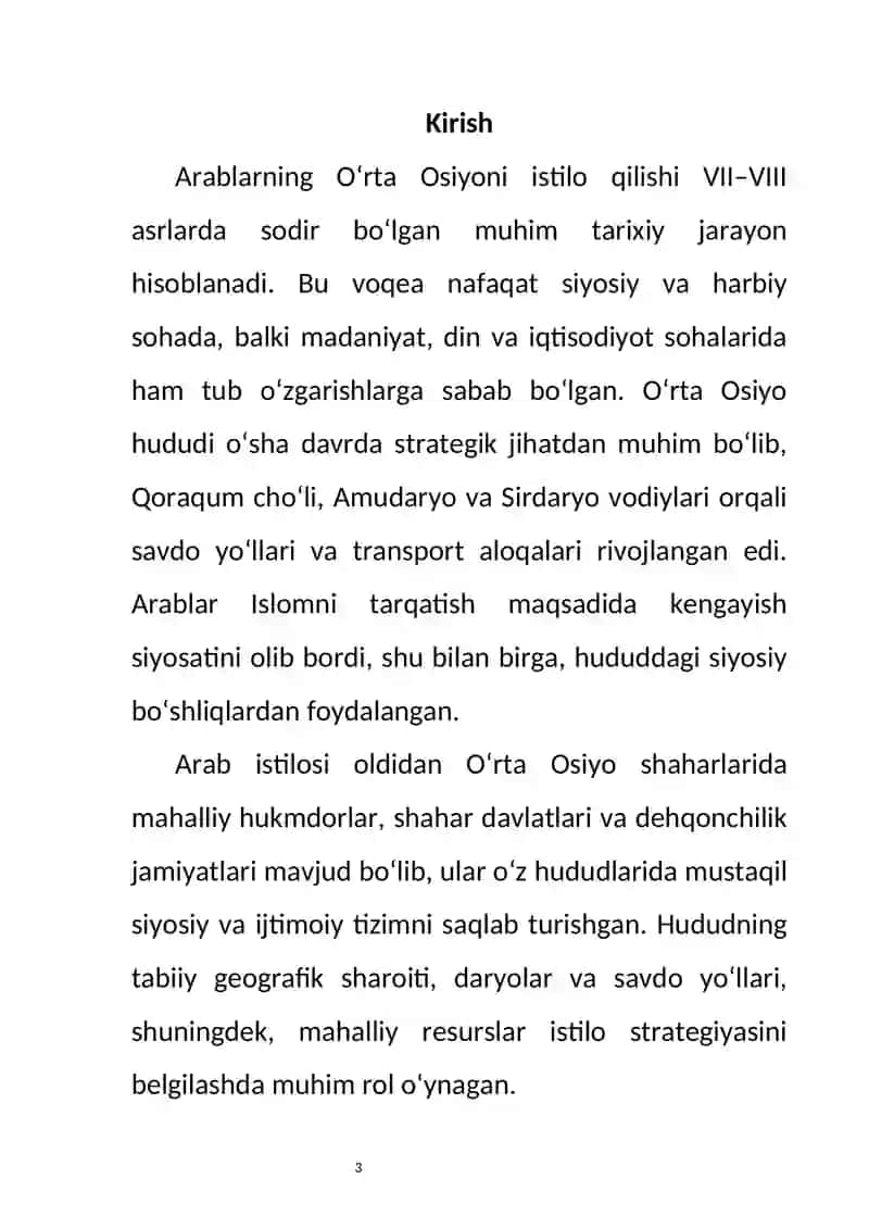 Arablarning O‘rta Osiyoni istilo qilishi  mavzusida 3