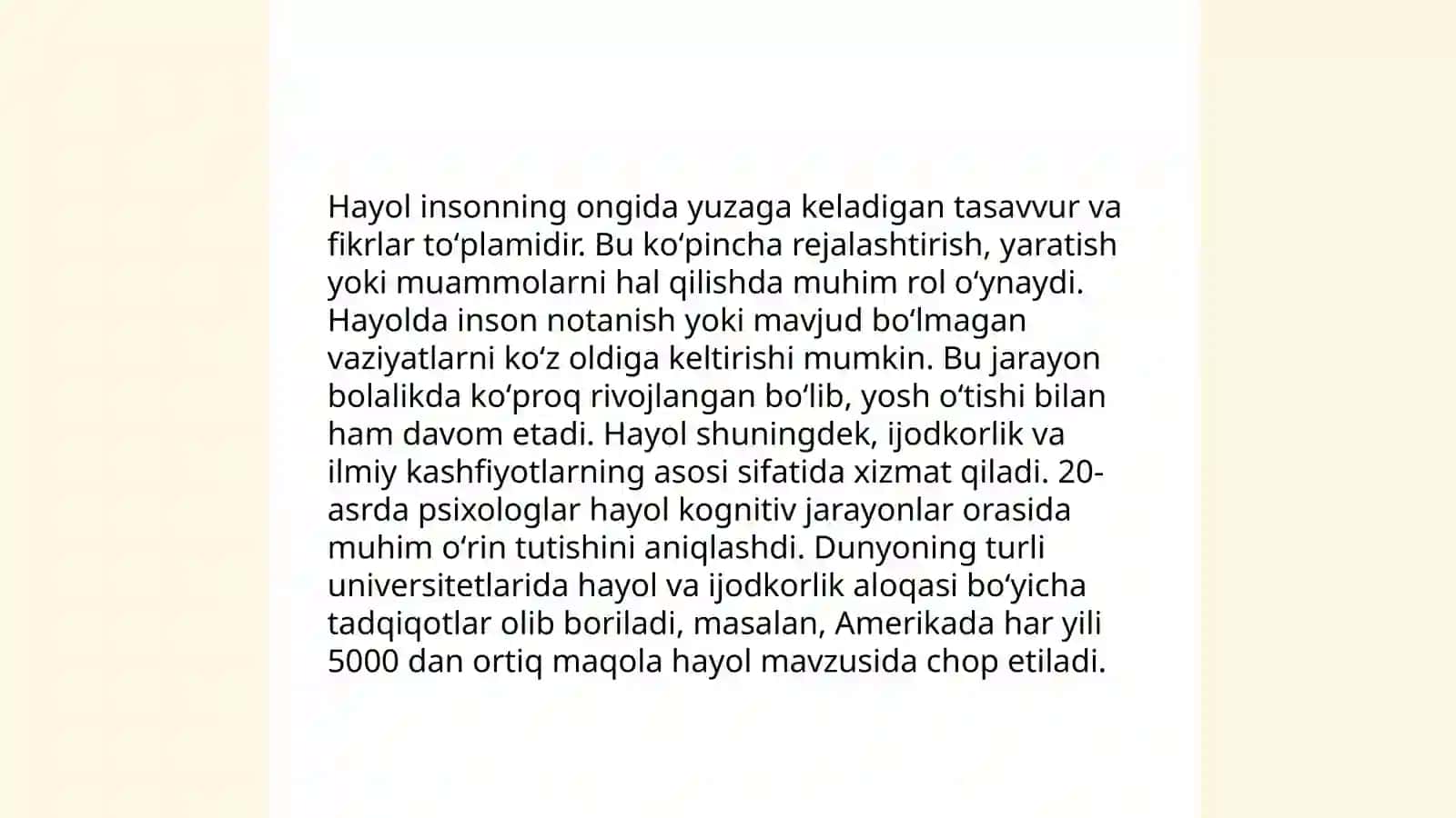 Hayol haqida tushuncha. Hayolning aktiv va passiv turlari 3