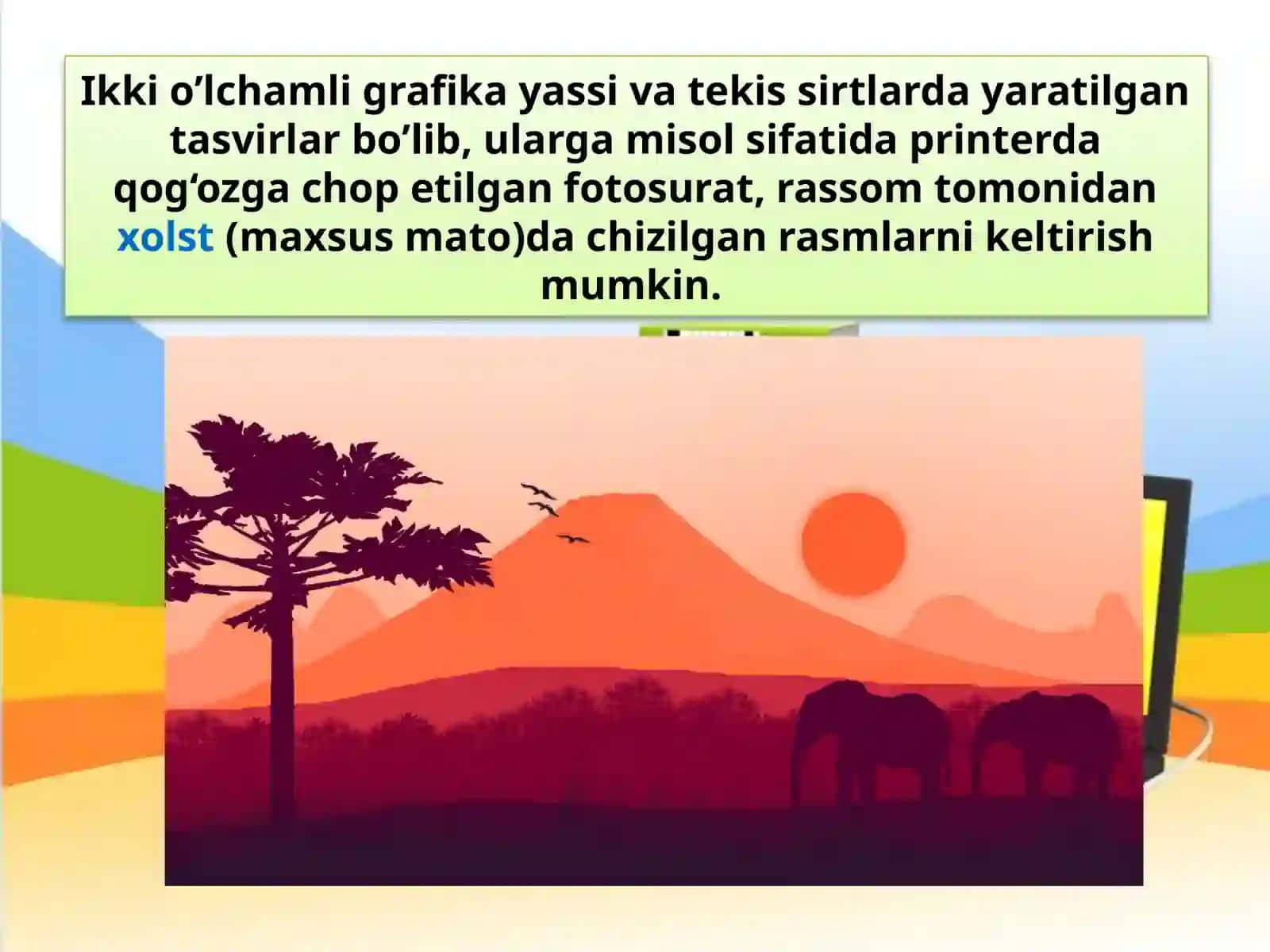 11-sinf Informatika Ikki va uch o'lchamli kompyuter grafikasi (2D-3D) 3