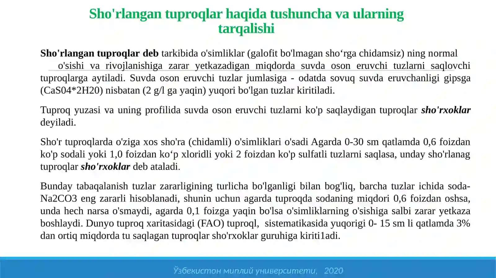 SHO'RLANGAN TUPROQLAR (SHO'RXOKLAR, SHO'RXOKSIMON TUPROQLAR VA SHO'RTOBLAR) 3
