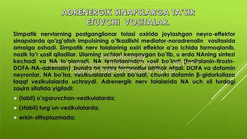 Adrenomimetiklar Adrenoblakatorlar  ta'sir mexanizmi keassifikatsiyasi 3